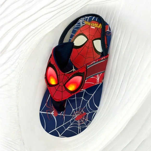 Spiderman Kids Flip Flops - Red and Black ~ Lights up - Picture 3 of 7